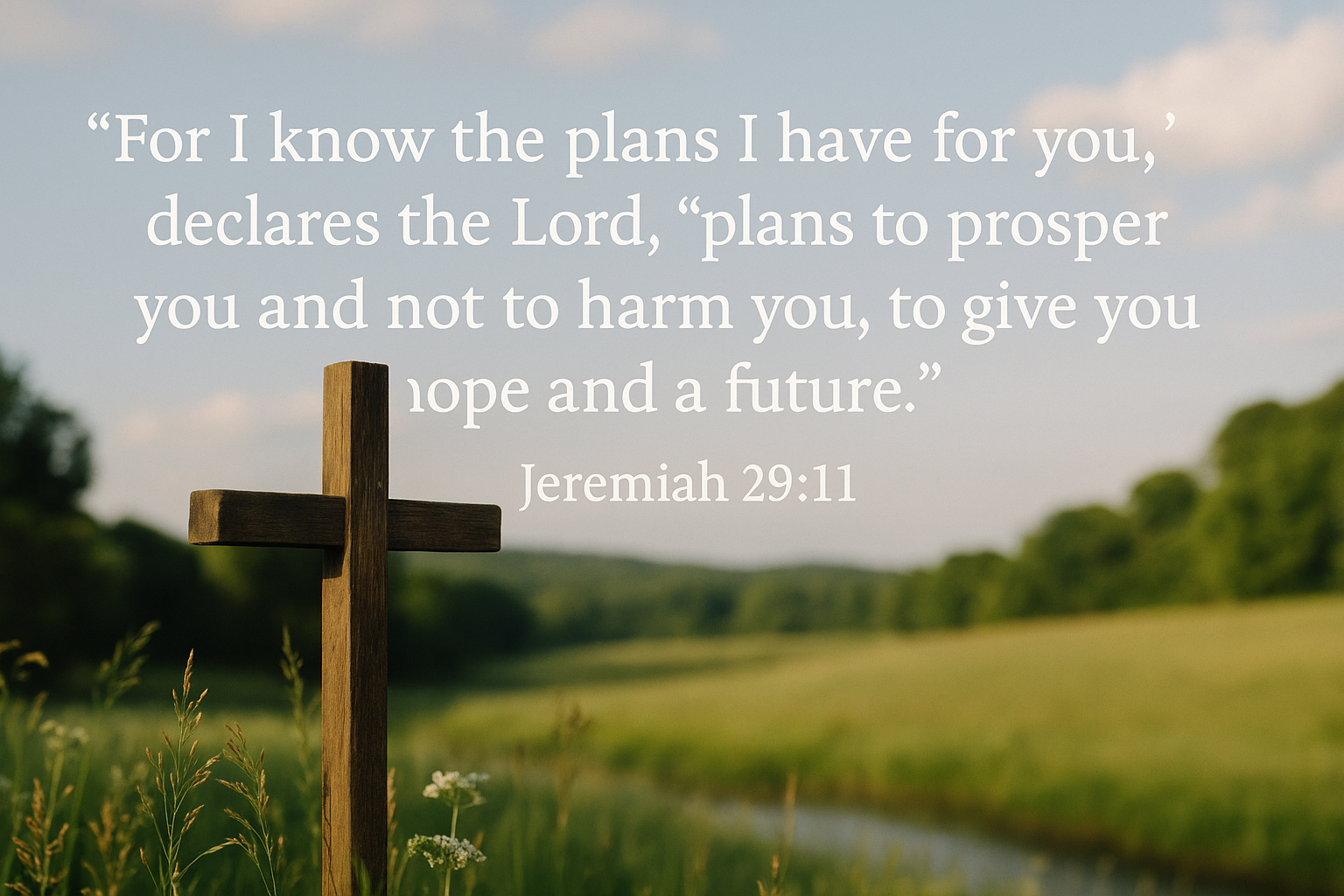 A photorealistic image depicting the spiritual themes of Jeremiah 29:11, featuring natural lighting and symbolic elements that represent biblical truth and faith.
